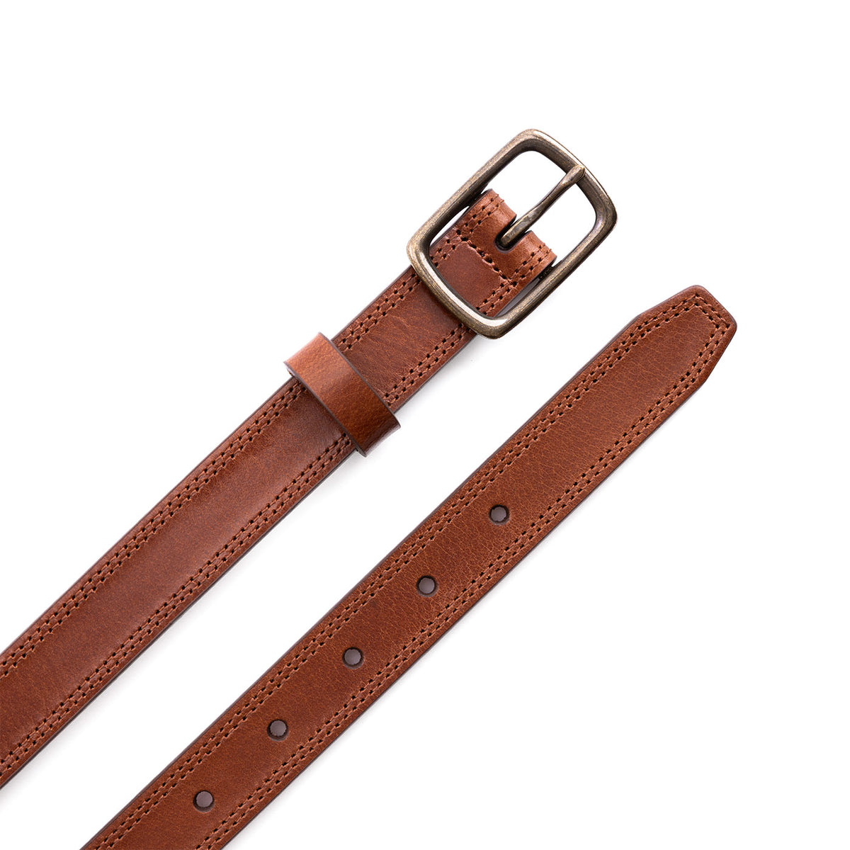 Cinturón de piel para mujer de doble costura y diseño estrecho