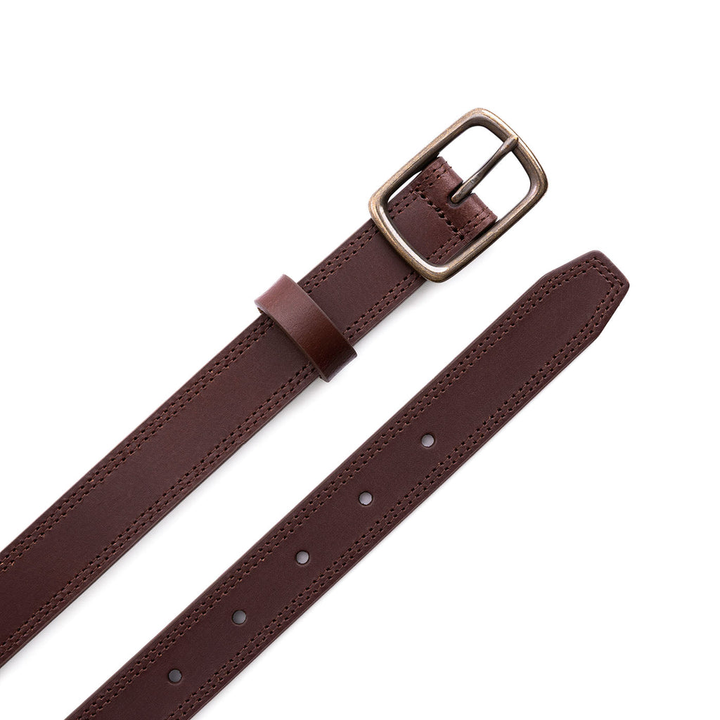 Cinturón de piel para mujer de doble costura y diseño estrecho