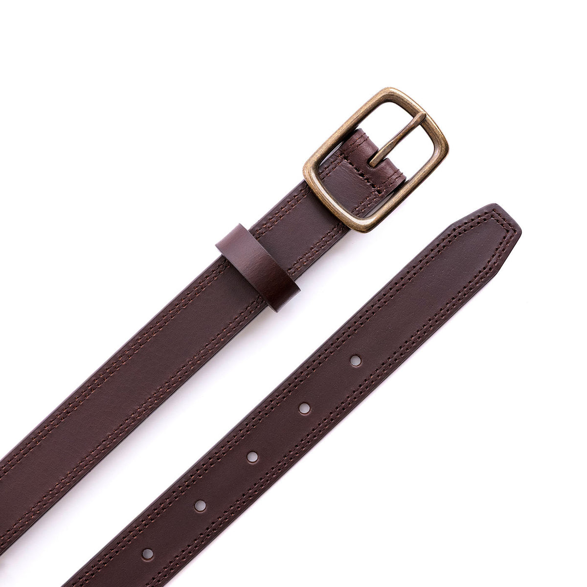 Ceinture fine en cuir à double surpiqûre pour femme